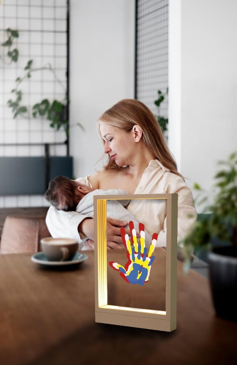 CHERRY CHEERS Family Handprint Kit with Light, Handprint Keepsake Frame, Wooden Led Light, Easy Install, No Need Screw etc, Non-Toxic Paints (White) - Image 5